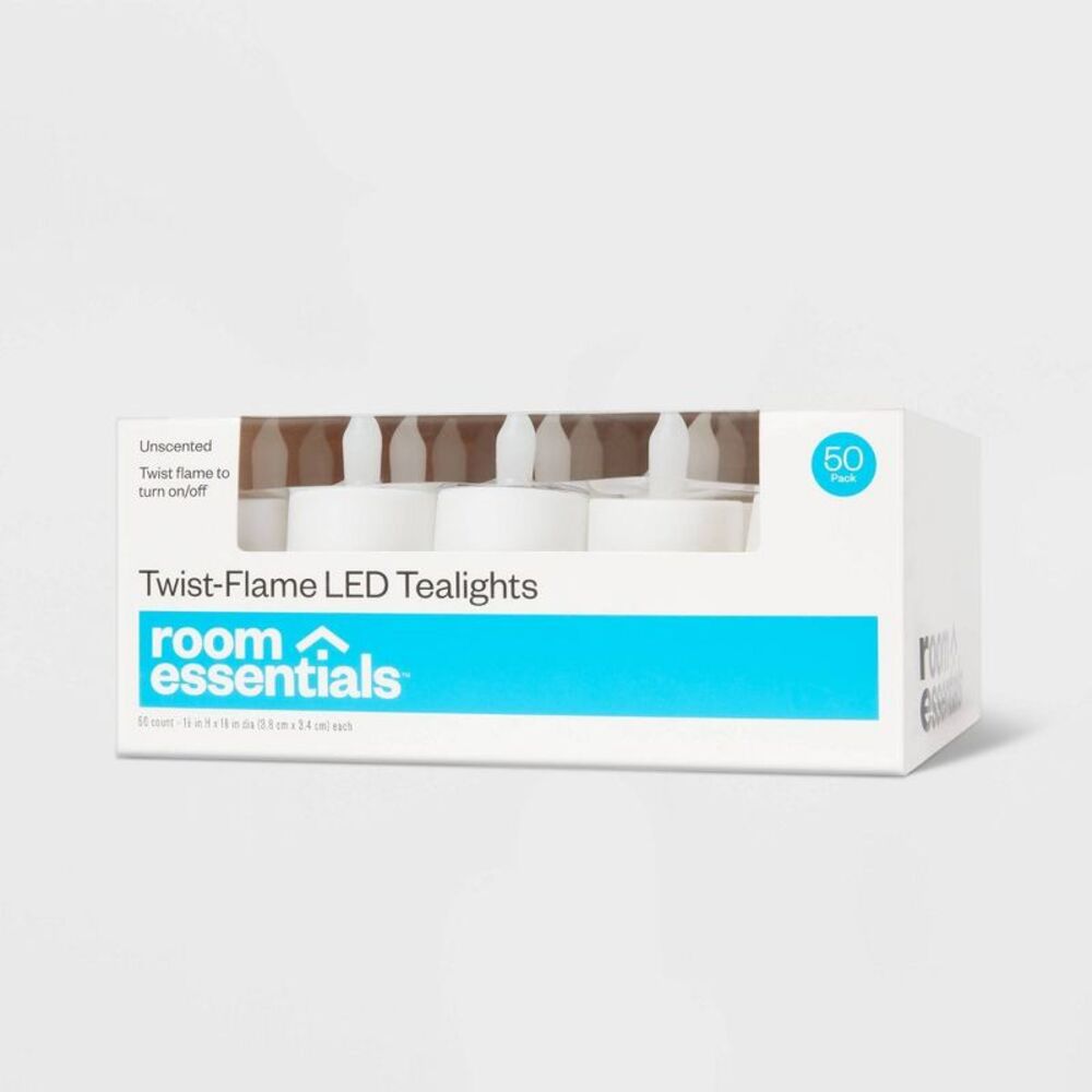 50ct Room Essentials Twist-Flame LED Flameless Flicker Tealight Candles - White